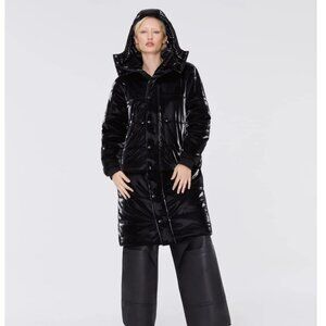 NWT Sans Gene Long Quilted Shiny Black Puffer Jacket Women's Small Men's XXS